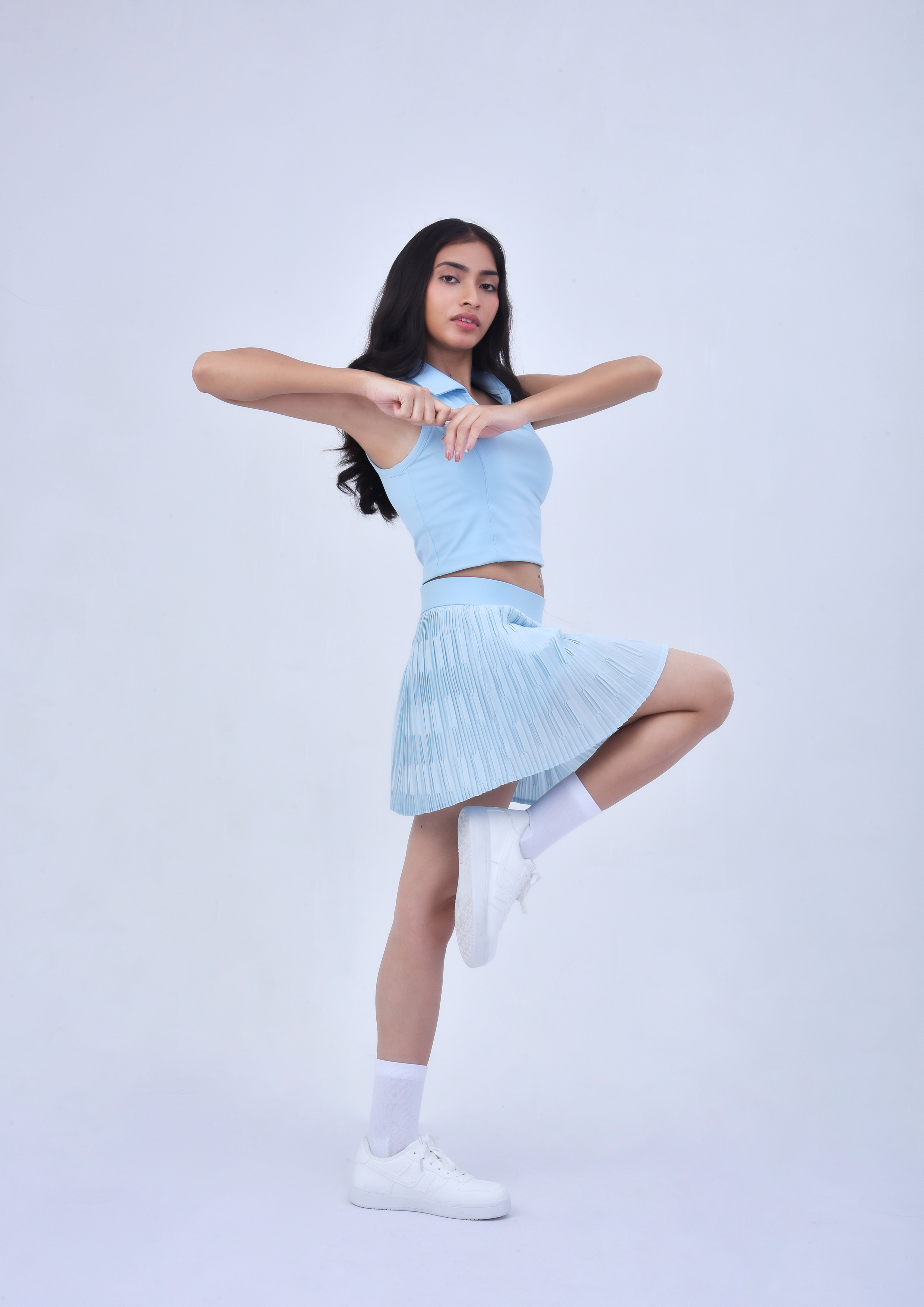 PLEATED SKORT SET- POWDER BLUE