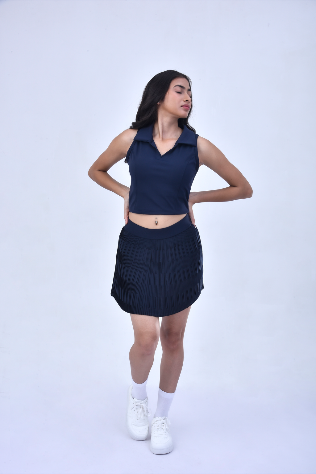 PLEATED SKORT SET- MIDNIGHT BLUE