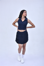 PLEATED SKORT SET- MIDNIGHT BLUE
