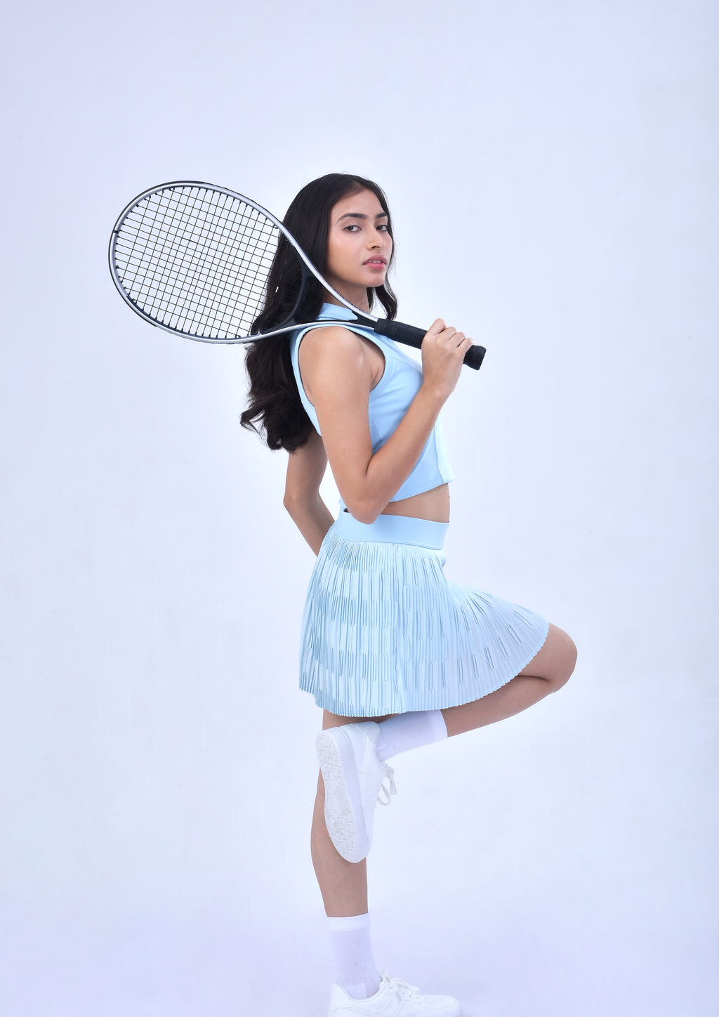 PLEATED SKORT SET- POWDER BLUE